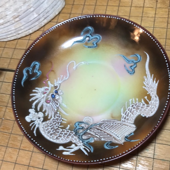 Dragonware Lusterware Dragon Moriage Large Cup Saucer Set EAC Beige w Box - Picture 9 of 17